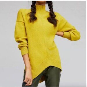 Anthropologie Maeve Crystal mock neck sweater tunic chartreuse